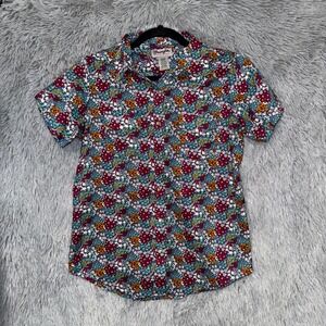 Vintage Wrangler Short Sleeve Button Up Shirt Floral Print Blue Red Cotton S